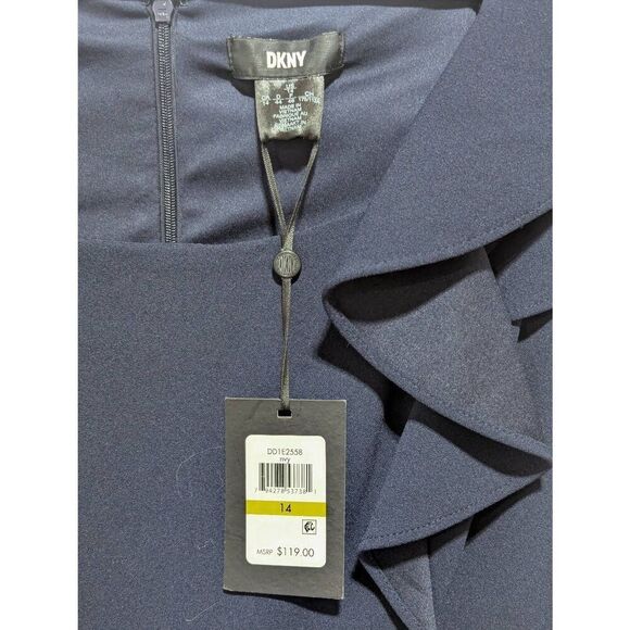 DKNY Women's Blue Solid Sleeveless Button Embellished Mini Dress Size 14 NWT - Picture 5 of 7